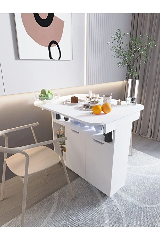 Kelebek Yemek Masası Mutfak Masası Katlanır Pratik Tekerlekli Oval